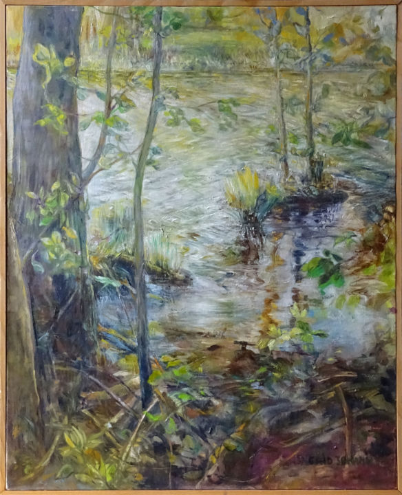 Peinture intitulée "La rive, impression" par Ingrid Johann, Œuvre d'art originale, Huile