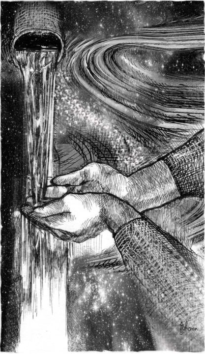 Peinture intitulée "L'eau Origine" par Ingrid Johann, Œuvre d'art originale, Encre
