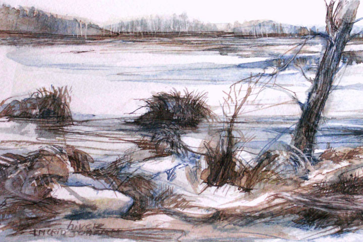 Peinture intitulée "L'hiver chez moi" par Ingrid Johann, Œuvre d'art originale, Aquarelle