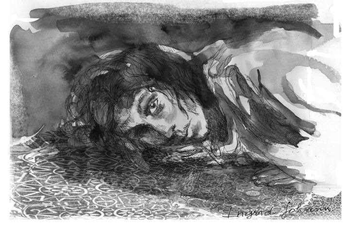 Peinture intitulée "Relève-toi" par Ingrid Johann, Œuvre d'art originale, Encre