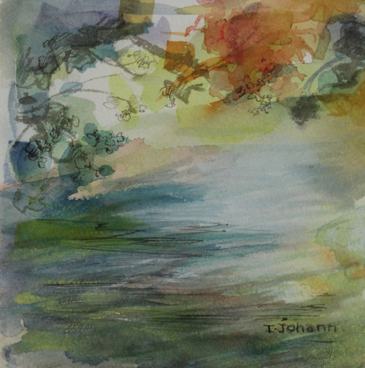 Malerei mit dem Titel "L'eau,esquisse" von Ingrid Johann, Original-Kunstwerk, Aquarell