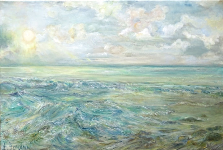 Painting titled "La côte d'Opale" by Ingrid Johann, Original Artwork, Oil