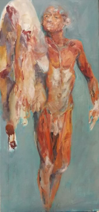 Malarstwo zatytułowany „Naked without skin” autorstwa Ingrid Joris, Oryginalna praca, Olej Zamontowany na Drewniana rama nos…