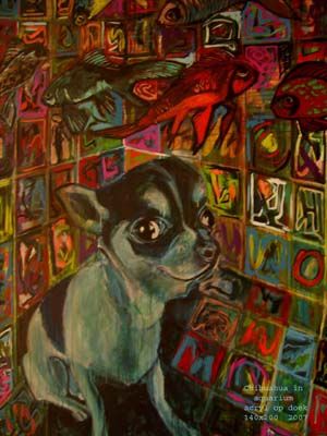 Ζωγραφική με τίτλο "Chihuahua in aquari…" από Ingrid Kluts, Αυθεντικά έργα τέχνης