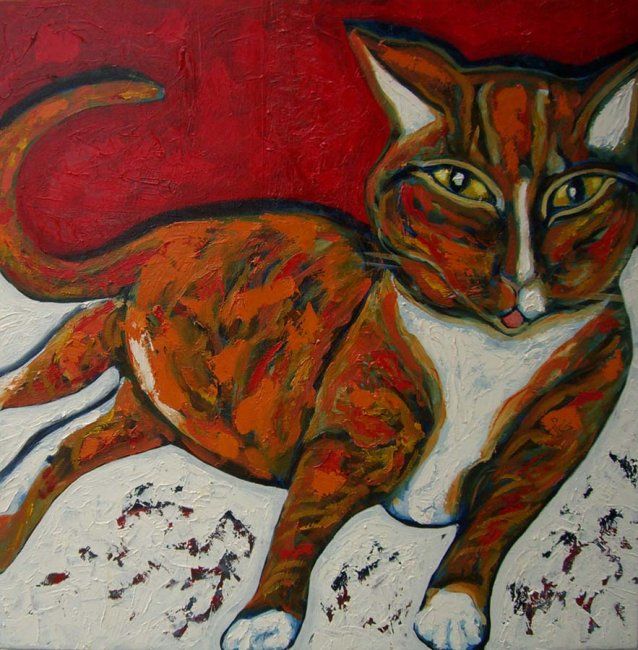 Картина под названием "Cat" - Ingrid Kluts, Подлинное произведение искусства