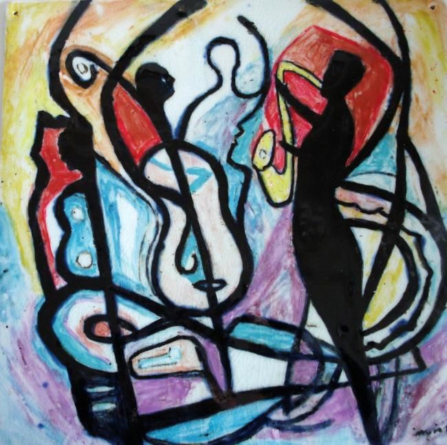 Painting titled "Orchestre de Jazz" by Ingrid Ohayon, Original Artwork, Oil