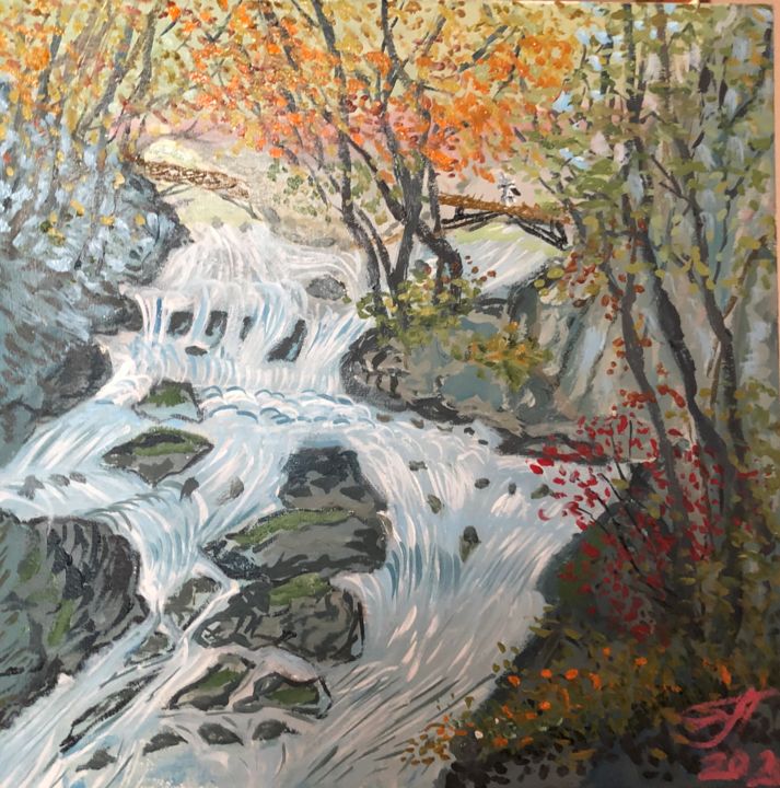 Картина под названием "Горный пейзаж с мос…" - Себини, Подлинное произведение искусства, Масло Установлен на Деревянная рама…