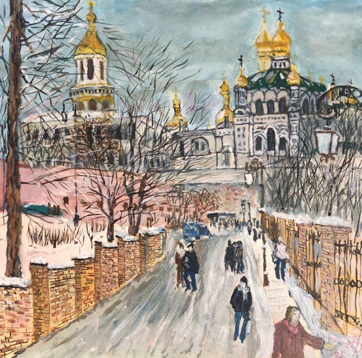 Peinture intitulée "Лавра зимой" par Sebini, Œuvre d'art originale, Huile