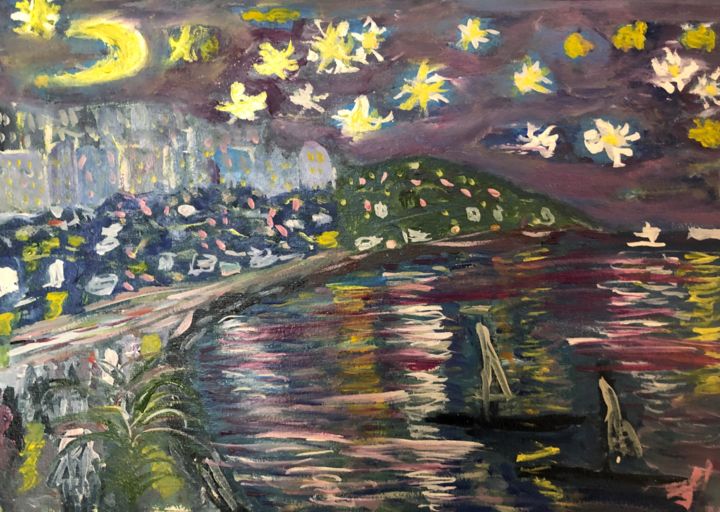 Картина под названием "Лазурный берег" - Себини, Подлинное произведение искусства, Масло