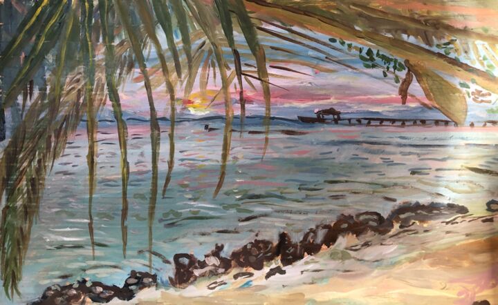 Картина под названием "Закат на Мальдивах ." - Себини, Подлинное произведение искусства, Масло