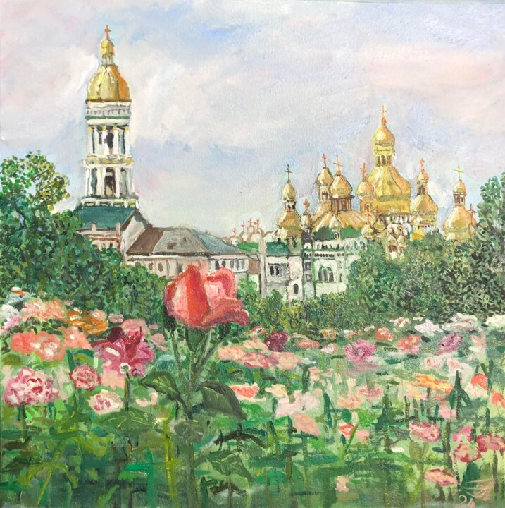 Pintura titulada "Розы . Печерск . Ве…" por Sebini, Obra de arte original, Oleo