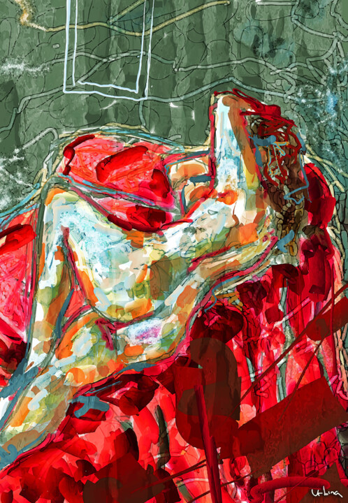 Arte digital titulada "Mujer tumbada sobre…" por Iñigo Urbina, Obra de arte original, Pintura Digital
