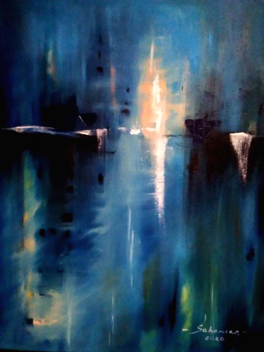 Painting titled "evening feeling" by Inita Sabanska, Original Artwork, Oil