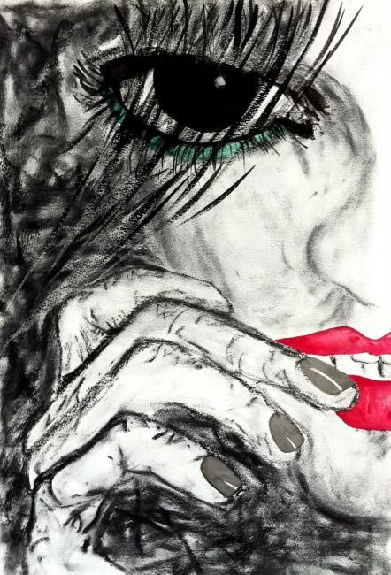 Painting titled "Red Lips" by Ink101, Original Artwork