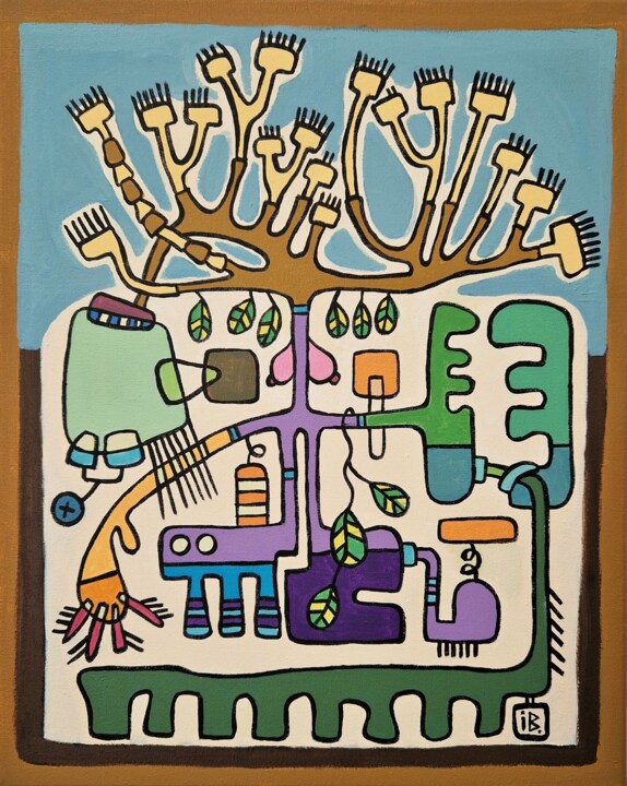 Painting titled "Rooted binary tree" by Inke Bemelmans, Original Artwork, Acrylic