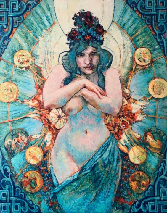 Peinture intitulée "Venus conjunction t…" par Inn Gi, Œuvre d'art originale, Huile Monté sur Châssis en bois