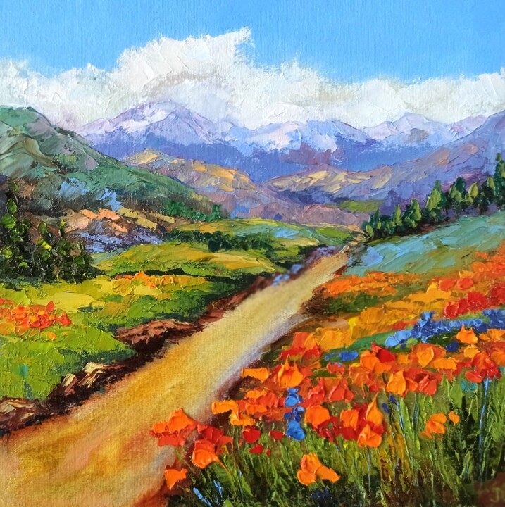 Malerei mit dem Titel "California landscape" von Inna Bebrisa, Original-Kunstwerk, Öl