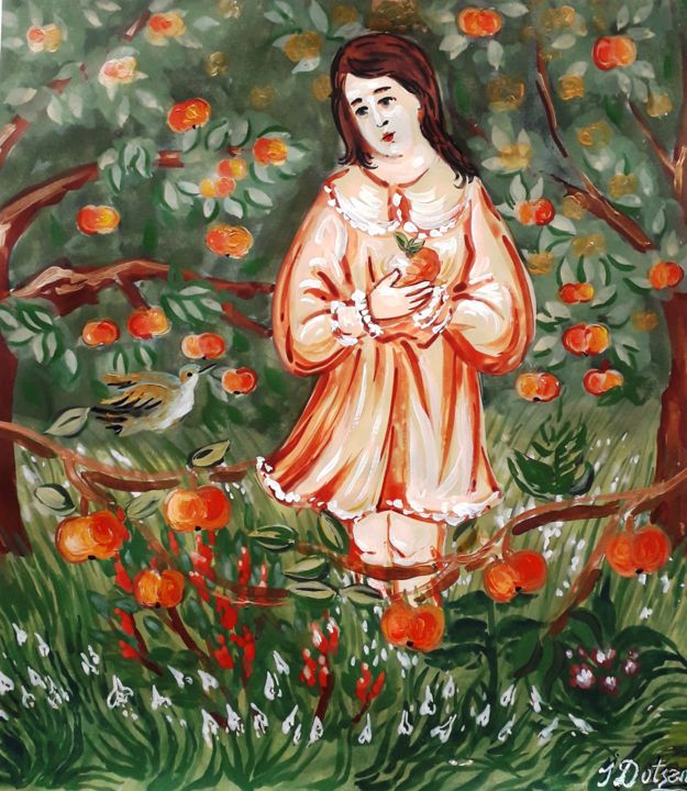 Malerei mit dem Titel "In the garden" von Inna Dotsenko, Original-Kunstwerk, Acryl