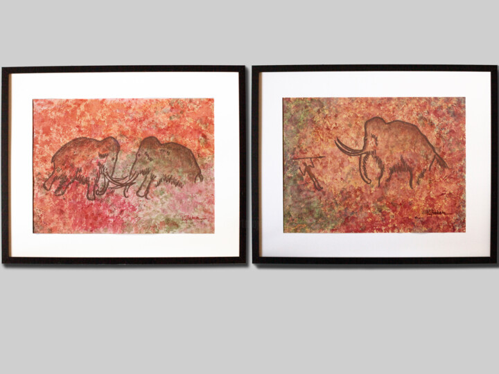 Malerei mit dem Titel "Mammoths. Modular a…" von Inna Granat, Original-Kunstwerk, Aquarell