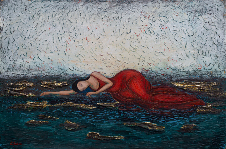 Pittura intitolato "Sleeping Moon" da Inna Granat, Opera d'arte originale, Acrilico