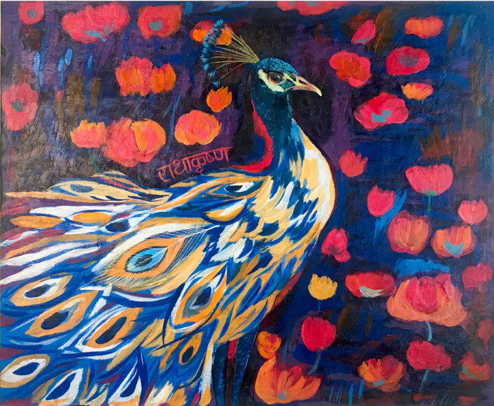 Pittura intitolato "Peacock Bird" da Inna Kalenychenko, Opera d'arte originale, Acrilico