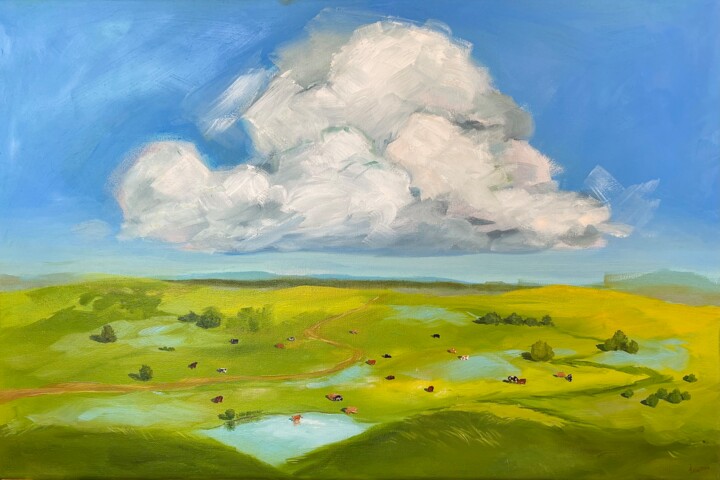 Pintura titulada "Rural landscape wit…" por Inna Kalenychenko, Obra de arte original, Oleo