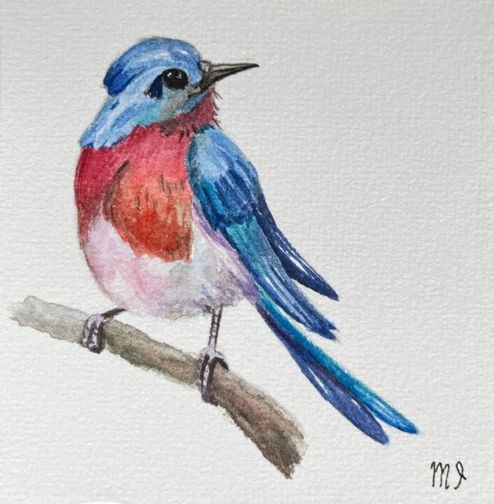 Painting titled "Watercolor bird pai…" by Inna Martynenko, Original Artwork, Watercolor
