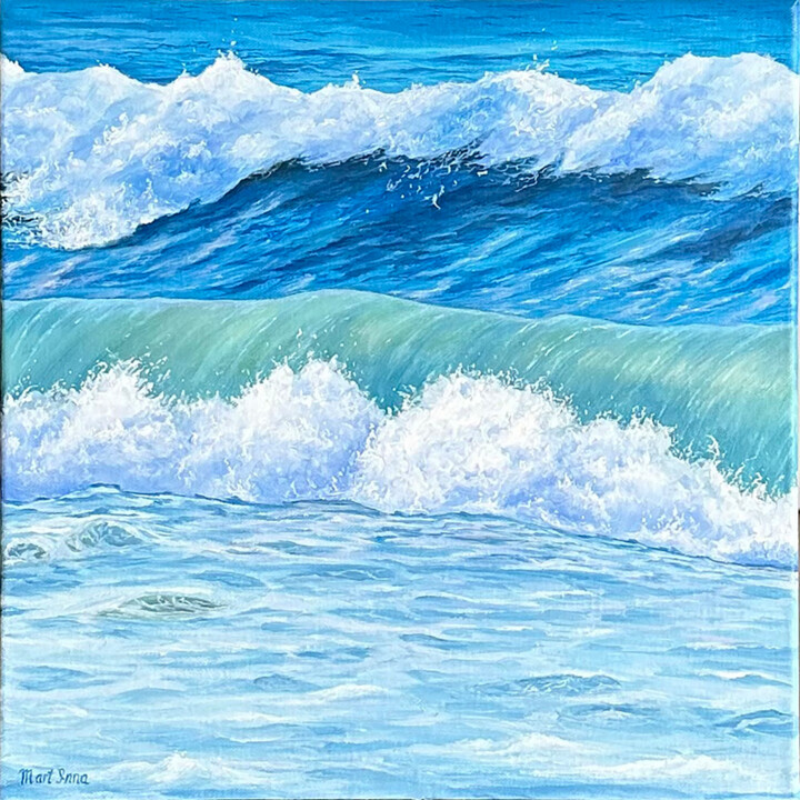 Painting titled "Wave painting oil" by Inna Martynenko, Original Artwork, Oil Mounted on Wood Stretcher frame