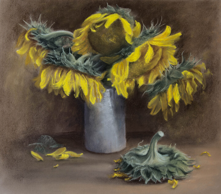 Dessin intitulée "Sunflowers" par Inna Medvedeva, Œuvre d'art originale, Pastel