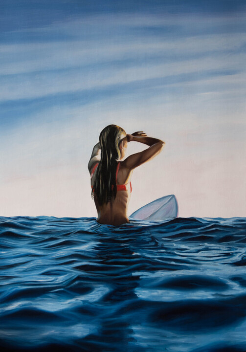 Pittura intitolato "SURF GIRL" da Inna Medvedeva, Opera d'arte originale, Olio