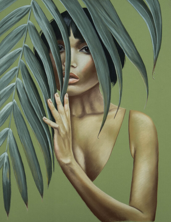 Dessin intitulée "Among the leaves" par Inna Medvedeva, Œuvre d'art originale, Pastel