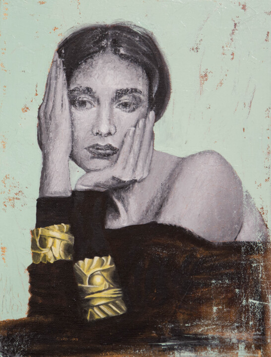 Pintura intitulada "Girl with a golden…" por Inna Medvedeva, Obras de arte originais, Óleo