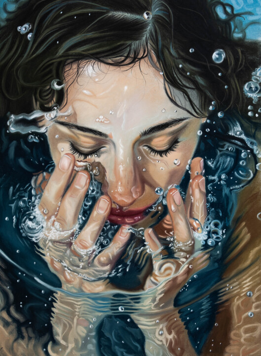 Drawing titled "Girl in the water" by Inna Medvedeva, Original Artwork, Pastel