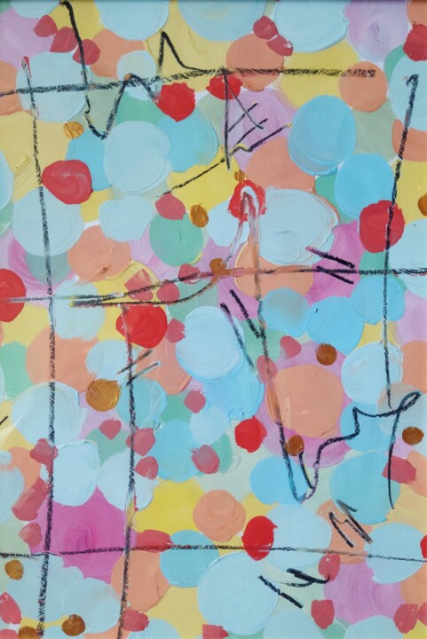 Painting titled "Abstract "Summer Ba…" by Inna Novobranets, Original Artwork, Gouache Mounted on Cardboard