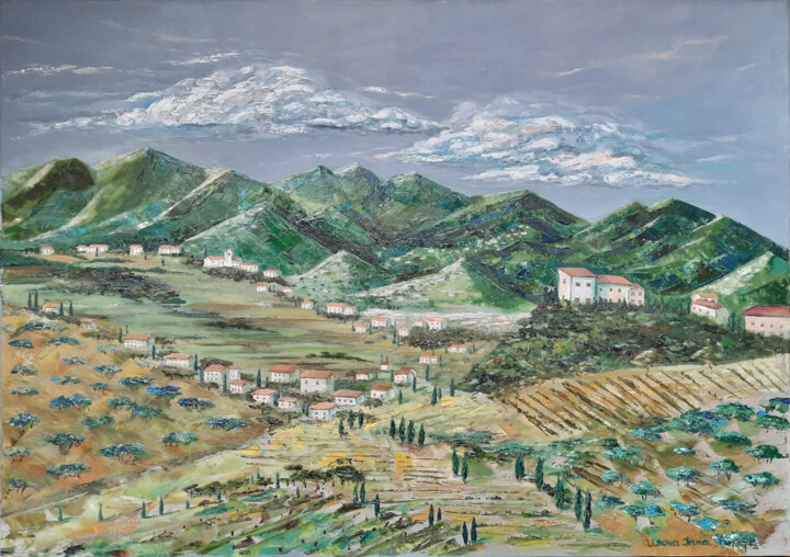 Картина под названием "Toscana.Carmignano." - Inna Usova, Подлинное произведение искусства, Масло Установлен на Деревянная р…