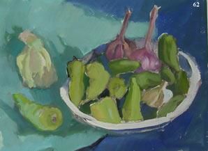 Painting titled "Legumes verts" by Inna Skliarevskaia, Original Artwork, Oil