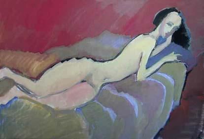 Painting titled "Nu couchÐ¹, cheveux…" by Inna Skliarevskaia, Original Artwork, Oil