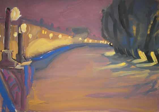 Painting titled "Moika en nuit.Peter…" by Inna Skliarevskaia, Original Artwork