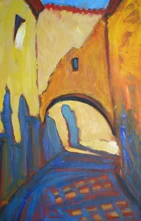 Painting titled "Vilnius.Les ombres…" by Inna Skliarevskaia, Original Artwork, Oil