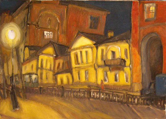 Malerei mit dem Titel "La nuit sur le boul…" von Inna Skliarevskaia, Original-Kunstwerk