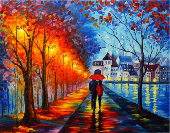 Malerei mit dem Titel "Autumn Walk" von Inna Ulianytska, Original-Kunstwerk, Öl