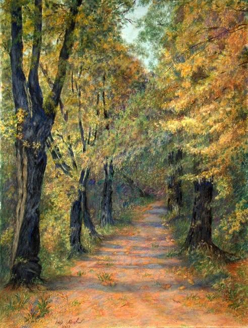 Painting titled "Autumn Path" by Inna Moshkovitch, Original Art,