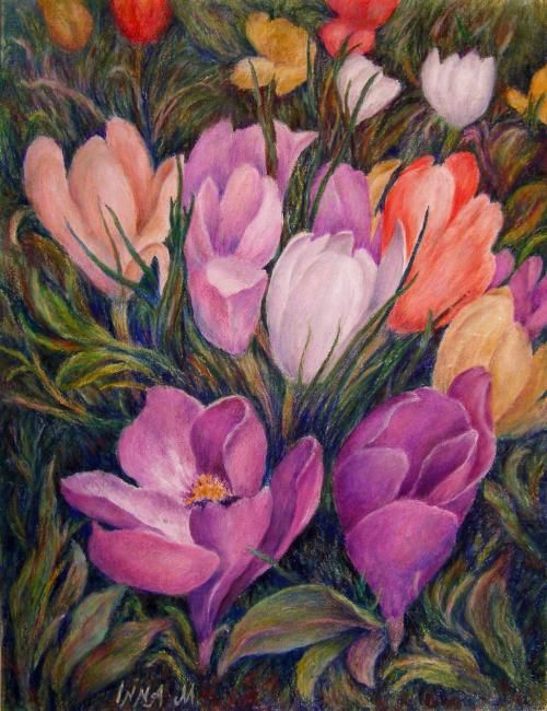 Painting titled "Tulips" by Inna Moshkovitch, Original Artwork