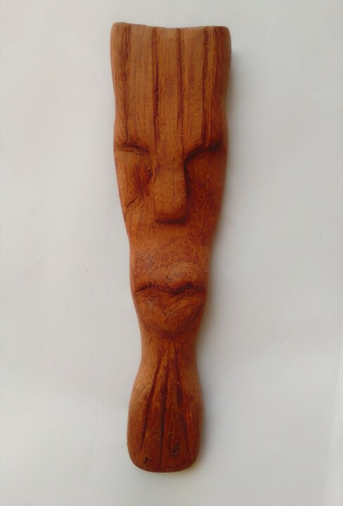 Sculptuur getiteld "Masque bantou" door Innocent Nolla Makon, Origineel Kunstwerk, Hout