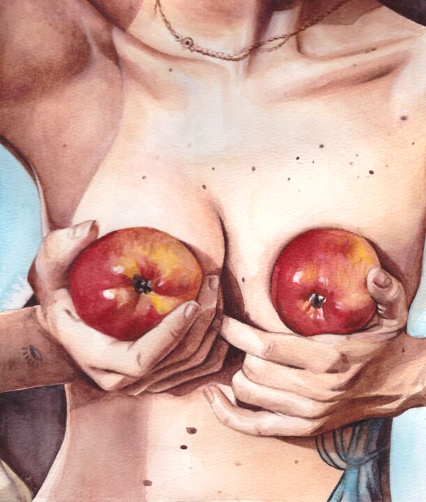 Schilderij getiteld "''Наливные яблочки''" door Inna Lagun, Origineel Kunstwerk, Aquarel
