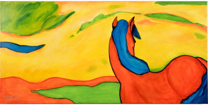 Painting titled "Cheval orange, crin…" by Innox, Original Artwork