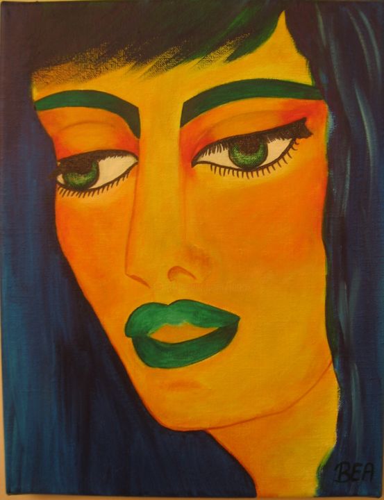 Painting titled "Portrait 3-vert" by Innox, Original Artwork, Acrylic
