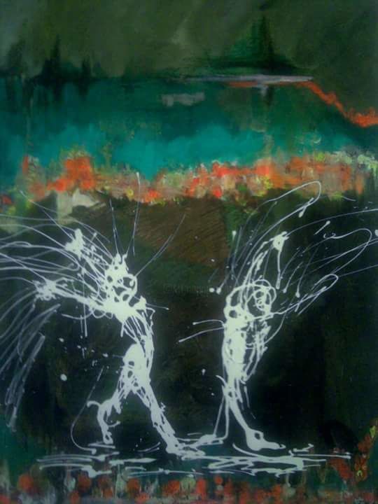 Peinture intitulée "Danse du diable" par Insaf Belkhodja, Œuvre d'art originale, Acrylique