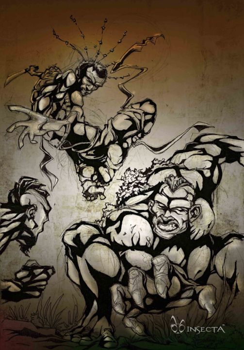 Zeichnungen mit dem Titel "kubwagu-battle-clip…" von Insecta, Original-Kunstwerk