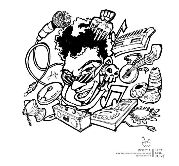 Drawing titled "music-is-life.jpg" by Insecta, Original Art,